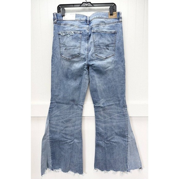 American Eagle Festival Flare Jean 16 Next Level Stretch Denim Distress Fray NEW - Picture 7 of 12